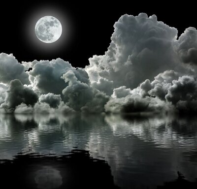 Черно-белые фотообои «Луна на небе»