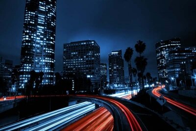Фотообои транспортная развязка в мегаполисе ночью
