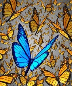 Бабочки, 3д, синяя, желтая
